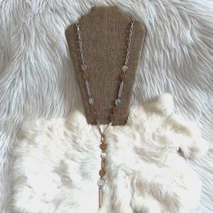 CHicos Mixed Metal Hammered Chain Y Necklace Adjustable Gold Silver Signed 15173